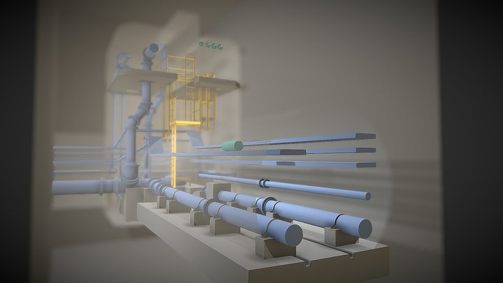 UTILITY TUNNEL CABLE TRAYS & PIPING MODELING 3D Model