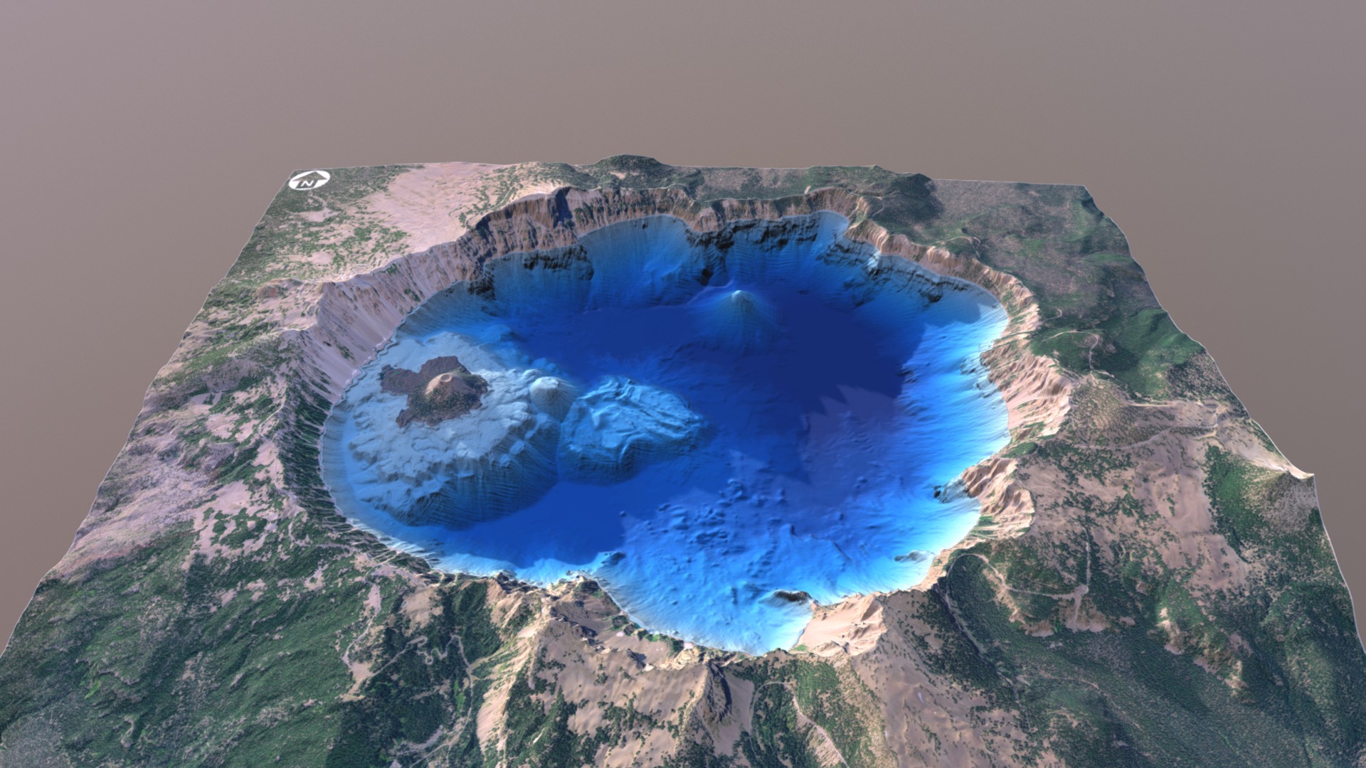 3D model Crater Lake, Oregon – Bathymetry Surface - This is a 3D model of the Crater Lake, Oregon - Bathymetry Surface. The 3D model is about a view of a large crater.