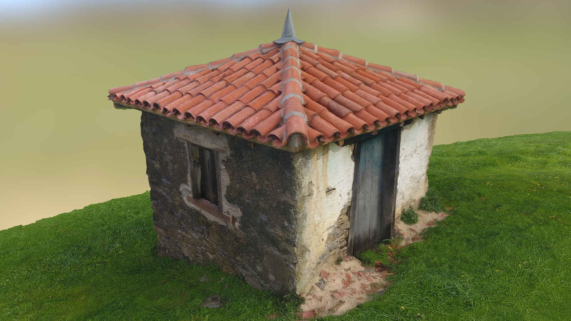 3D model Cabane de berger - This is a 3D model of the Cabane de berger. The 3D model is about a small house in a grassy field.
