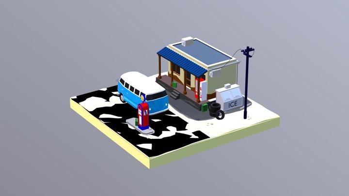 Fuel Station Low Poly 3D Model