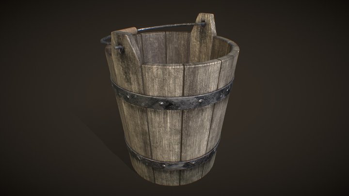Wooden Water Bucket. Game Ready 3D Model