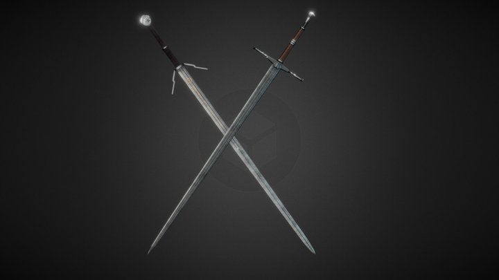 Witcher Silver Sword and Steel Sword 3D Model