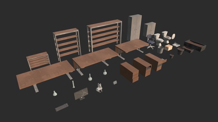 Modular office Interior assets (Post Apoc) 3D Model