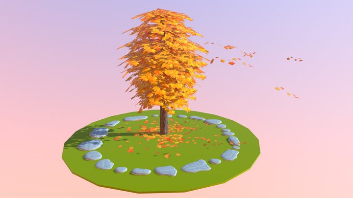 Round Maple Tree Diorama 3D Model