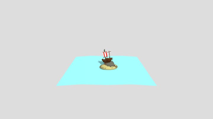 Low Polly Stranded Boat Full Scene 3D Model