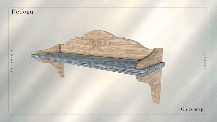 Vintage Wooden Wall Shelf with Ornament 3D Model