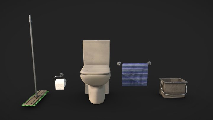 Bathroom & Cleaning Props Set - Low Poly