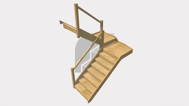 Half Landing Oak Staircase 3D Model