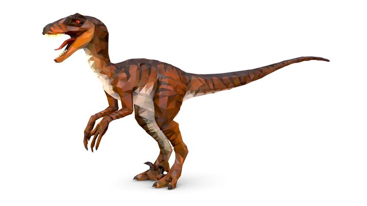 Dinosaur Raptor Red Lowpoly Art Style Animal 3D Model