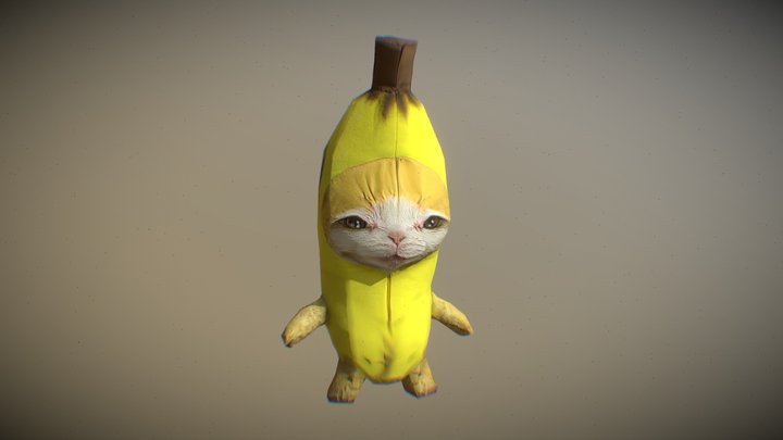 Banana Cat – Cute Low Poly Cartoon 3D Model 3D Model