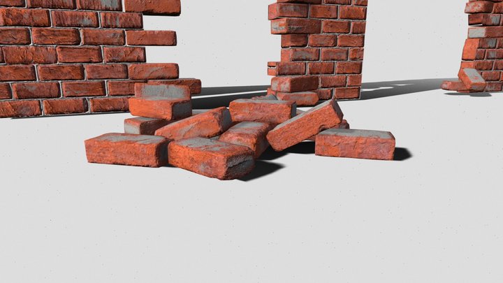 Brick Rubble Kit PBR Game Ready 3D Model