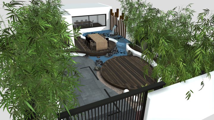 House Front garden with pool and parking 3D Model