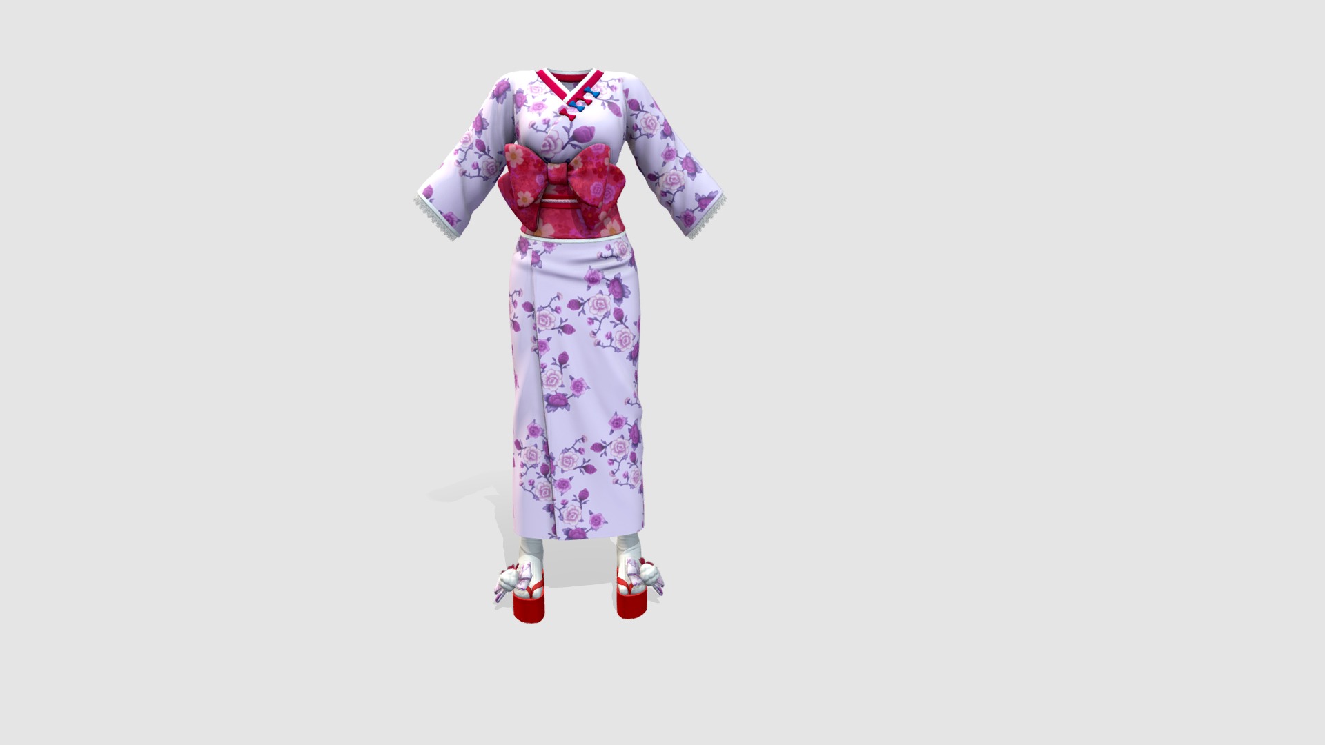 3D model Geisha Kimono And Sandals - This is a 3D model of the Geisha Kimono And Sandals. The 3D model is about a person wearing a garment.