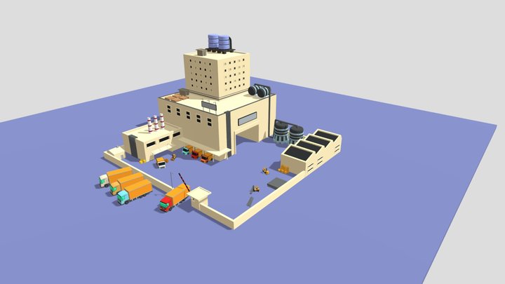 Low poly factory layout 3D Model