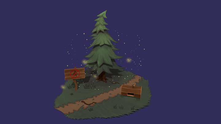 CGMA: 2.5D Plants | Handpainted Pine Tree 3D Model