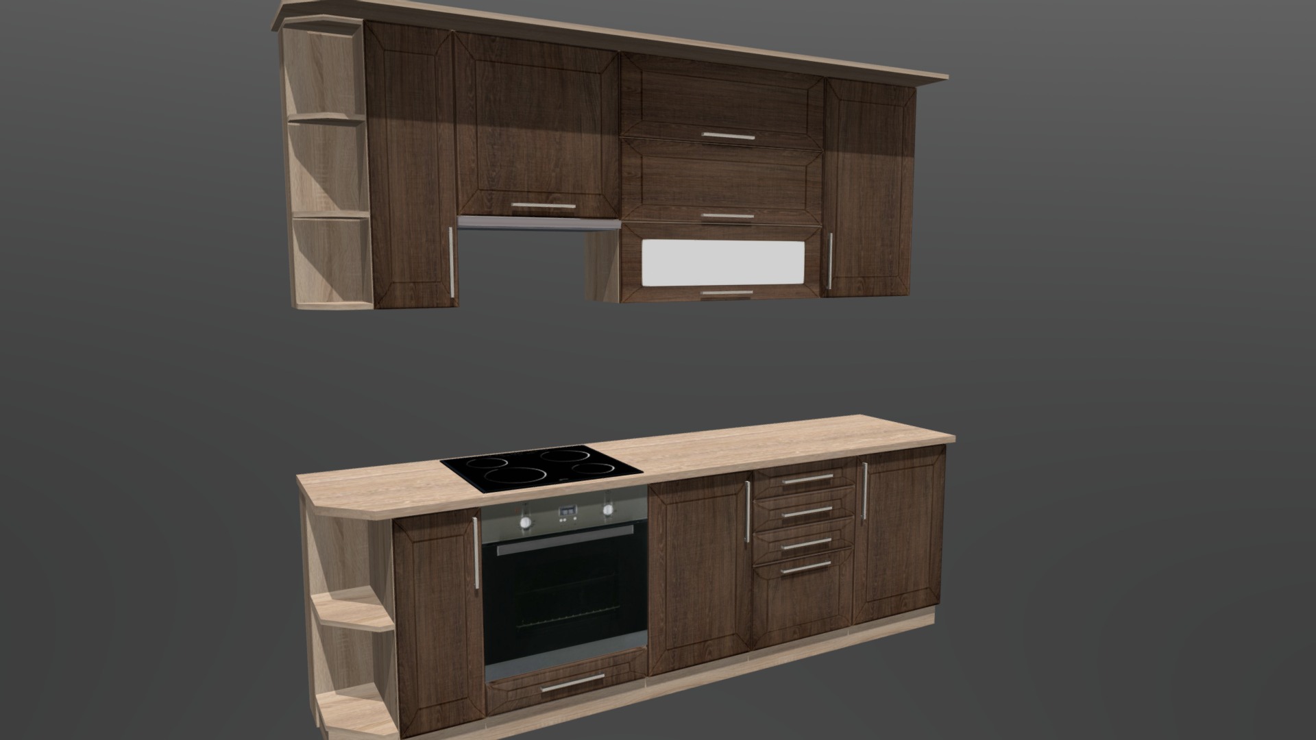 3D model Kitchen Cabinet 9 - This is a 3D model of the Kitchen Cabinet 9. The 3D model is about a kitchen with a stove and cabinets.