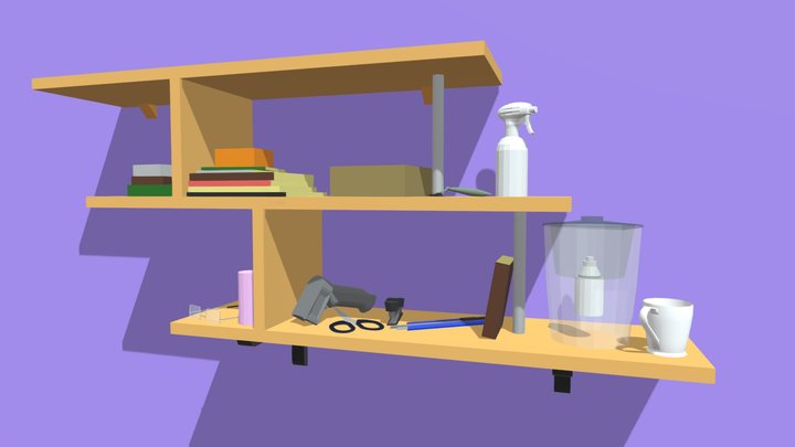 Shelf with random objects 3D Model