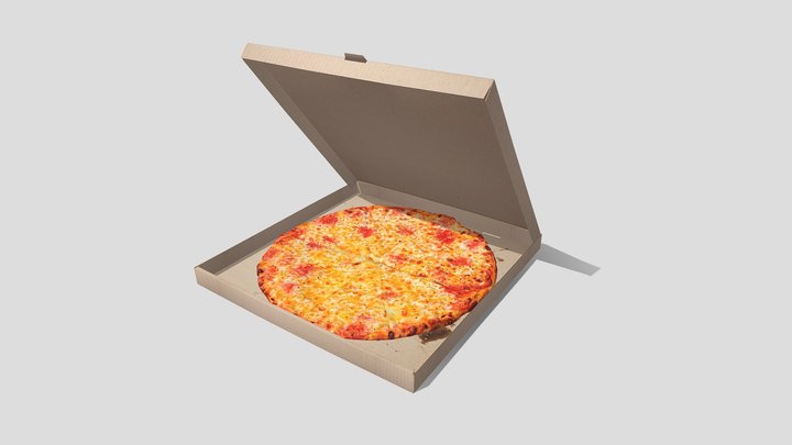 Pizza with Cardboard Box 3D Model