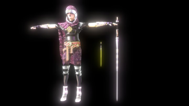 Blind Hooded Female Warrior 3D Model