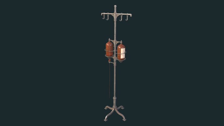 Worn Antique Medical IV Pole With Blood Jars 3D Model