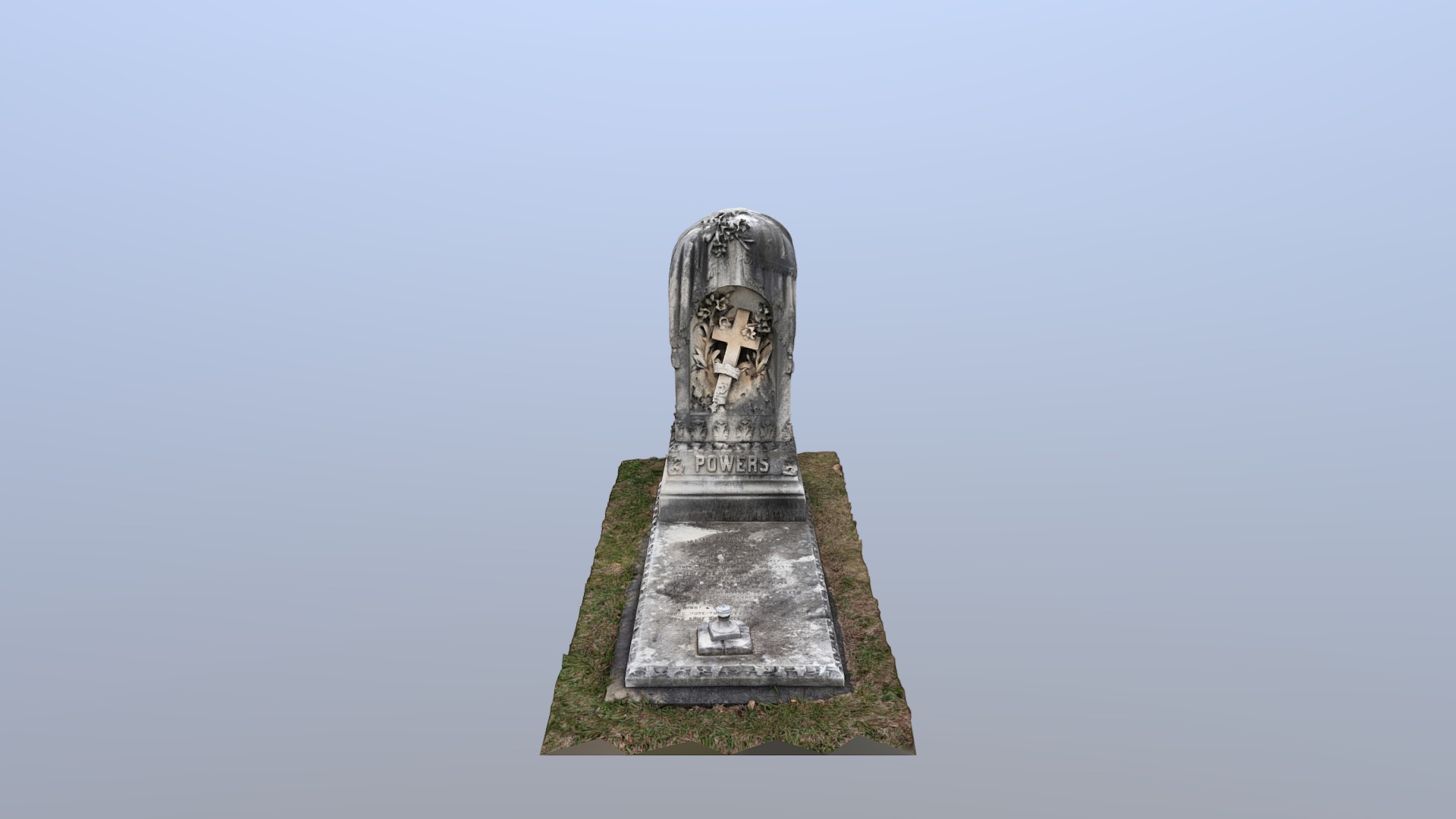 3D model Oakland Cemetery – Powers - This is a 3D model of the Oakland Cemetery - Powers. The 3D model is about a statue on a grassy hill.