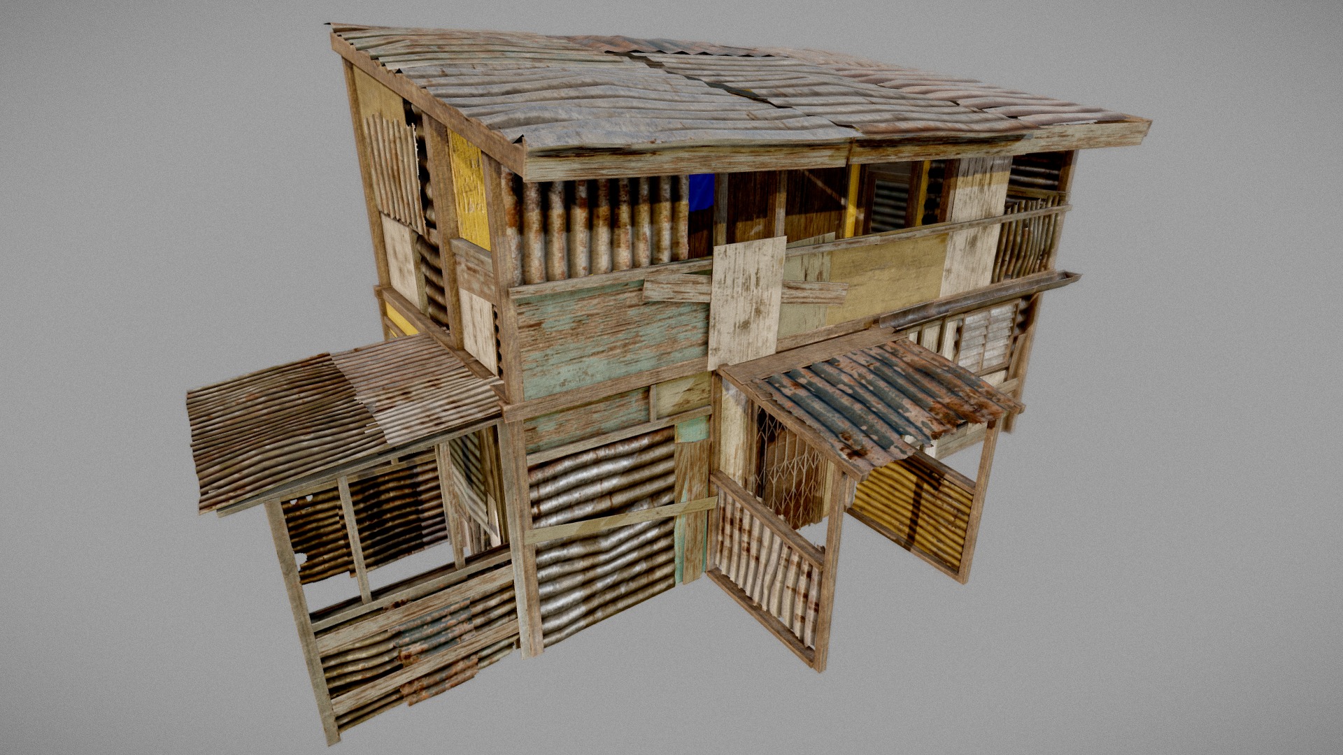3D model Squatter House 01 – PBR - This is a 3D model of the Squatter House 01 - PBR. The 3D model is about a wooden birdhouse with a birdhouse.