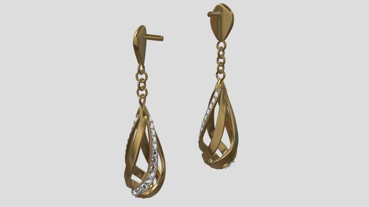 Droplet Shaped Diamond Earrings 3D Model