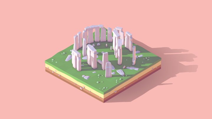 Cartoon Low Poly Stonehenge Landmark 3D Model