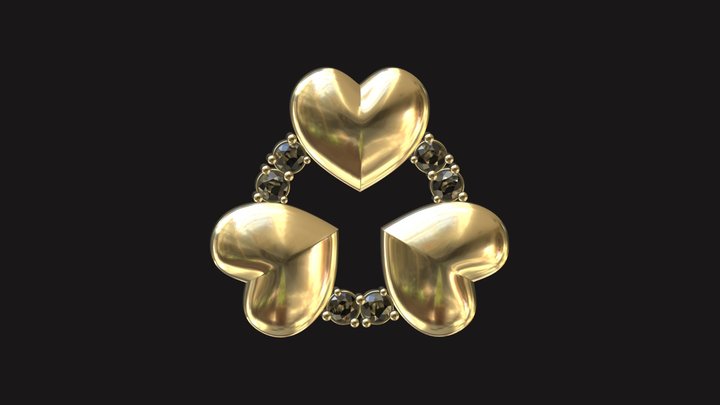 Earrings with hearts and diamonds 3D Model