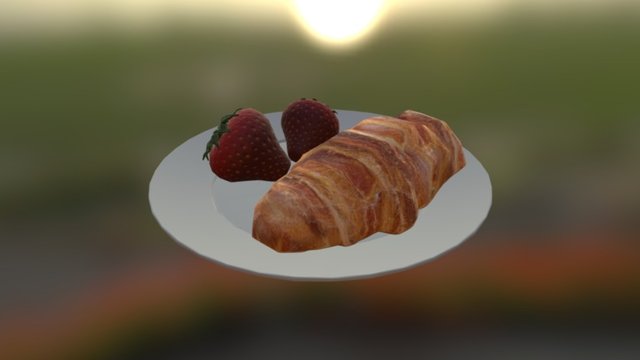 Croissant and Strawberries 3D Model