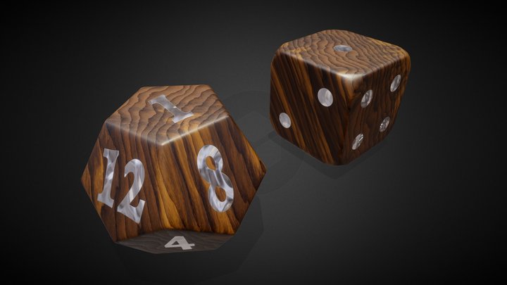 2 dices made of ebony and nacre, 4k low poly 3D Model