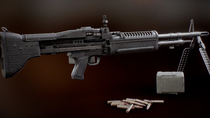 M60 Light Machine Gun Game Asset 3D Model