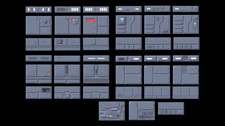 39 Sci-fi Wall Panels with Materials Kitbash 3D Model