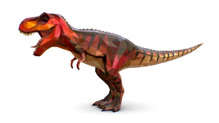 Dinosaur T- Rex Red Lowpoly Art Style Animal 3D Model