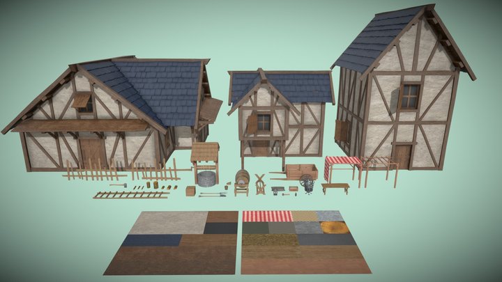 Medieval village scene 3D Model