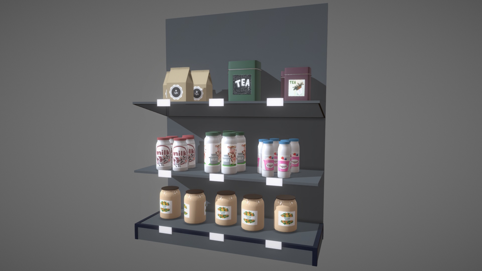 3D model Counter - This is a 3D model of the Counter. The 3D model is about a shelf with many different products on it.