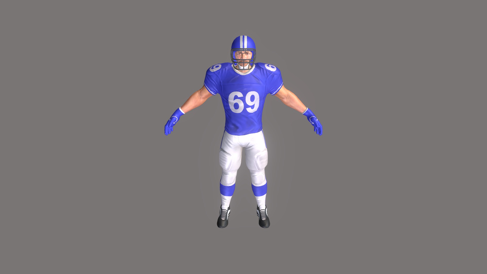 3D model American Footballer - This is a 3D model of the American Footballer. The 3D model is about a football player in a blue uniform.