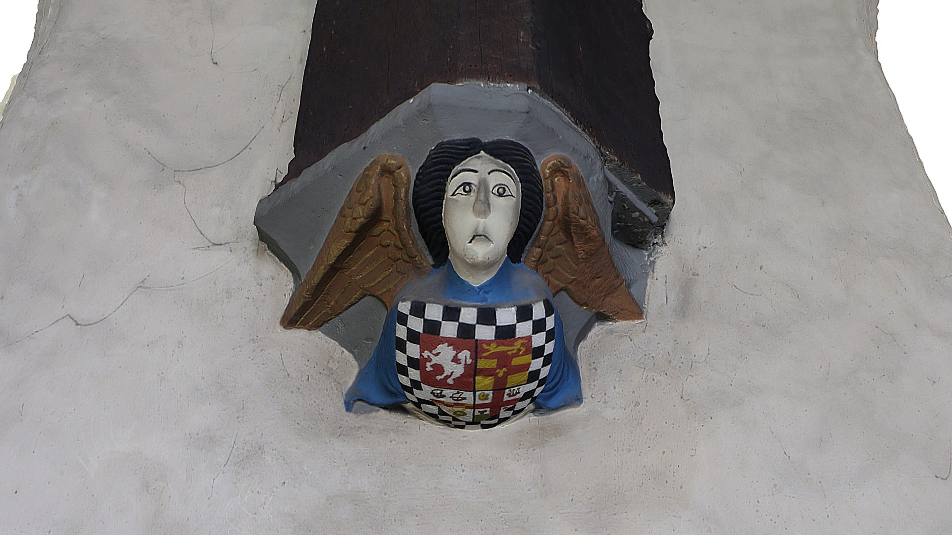 Angel corbel C15th, Chamber of Commerce arms*