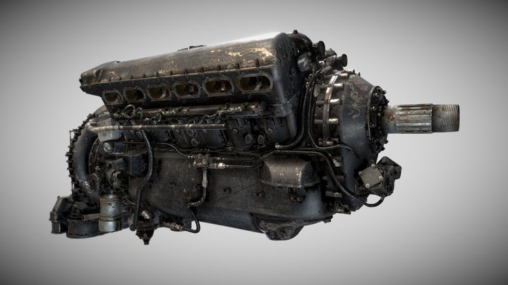 Rolls-Royce Merlin Engine for Spitfire Warplane 3D Model