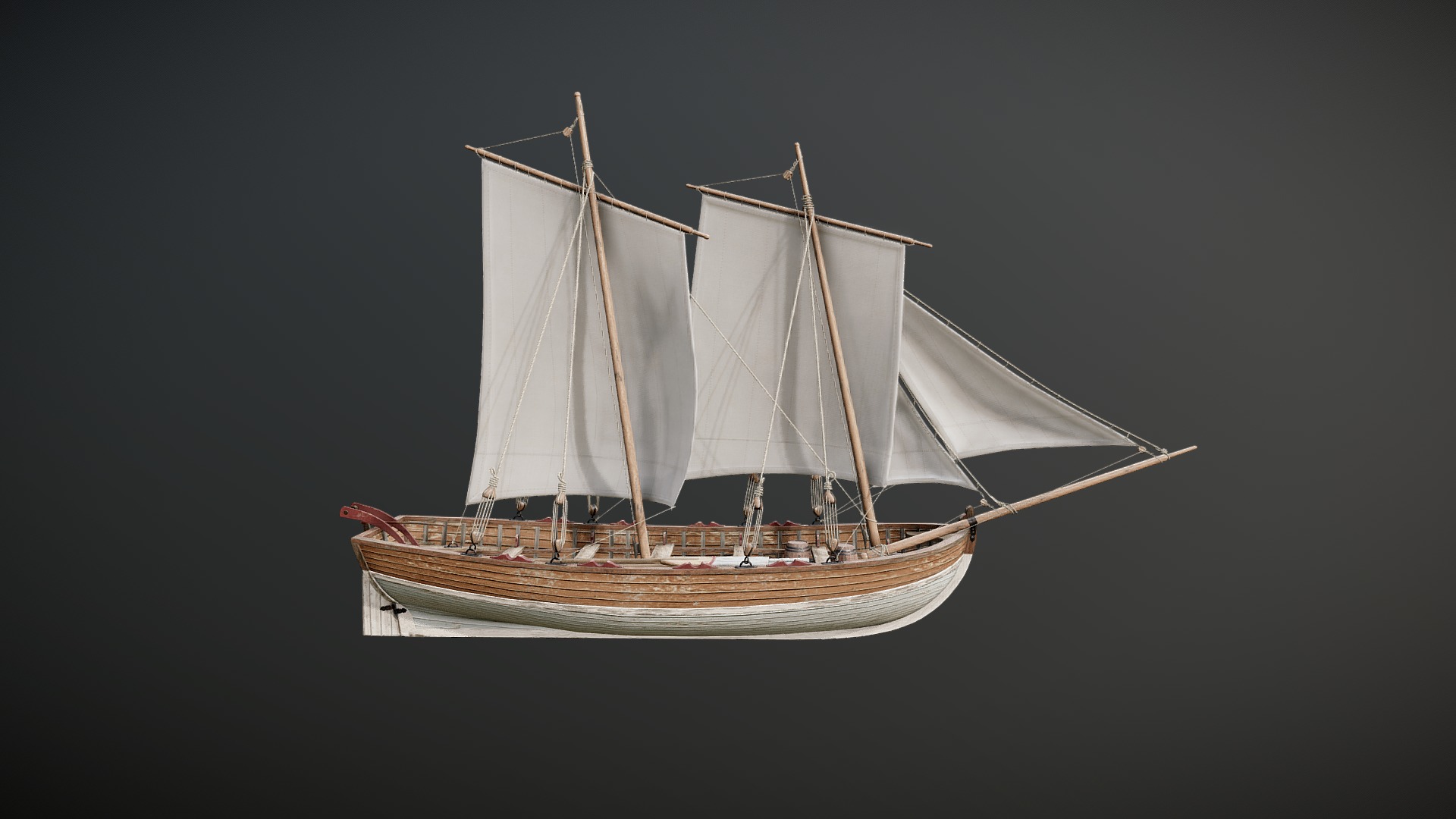 3D model Wooden Sailboat - This is a 3D model of the Wooden Sailboat. The 3D model is about a model of a ship.
