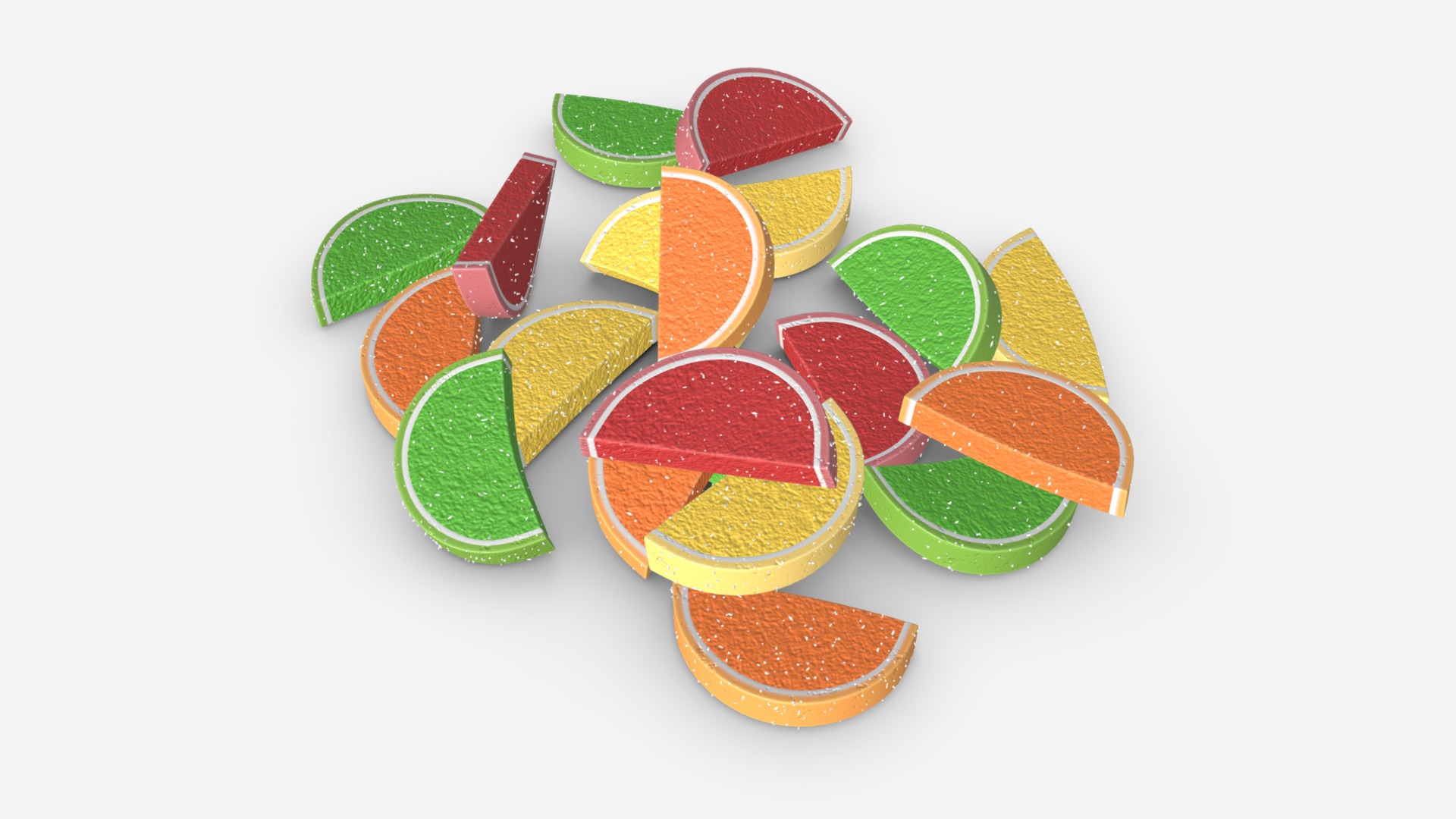 3D model Color fruit jelly candies - This is a 3D model of the Color fruit jelly candies. The 3D model is about a group of colorful candies.