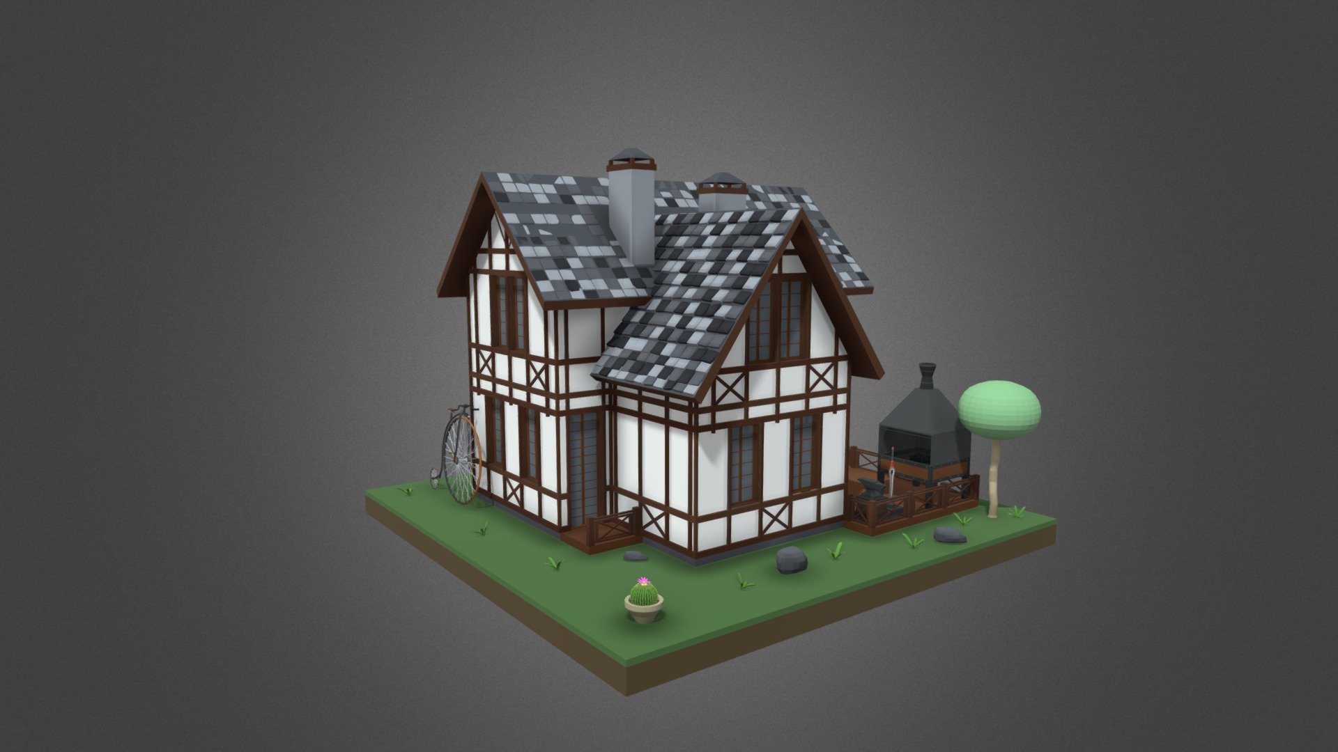 Painting Diorama House Of Middle Ages