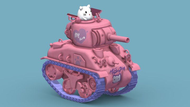 Cartoon kitten American Purrrman Tank 3D Model