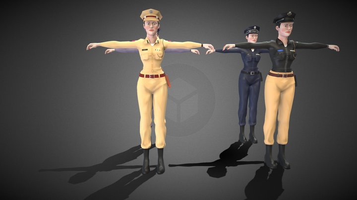 Female Police Officer in Multiple Uniforms 3D Model