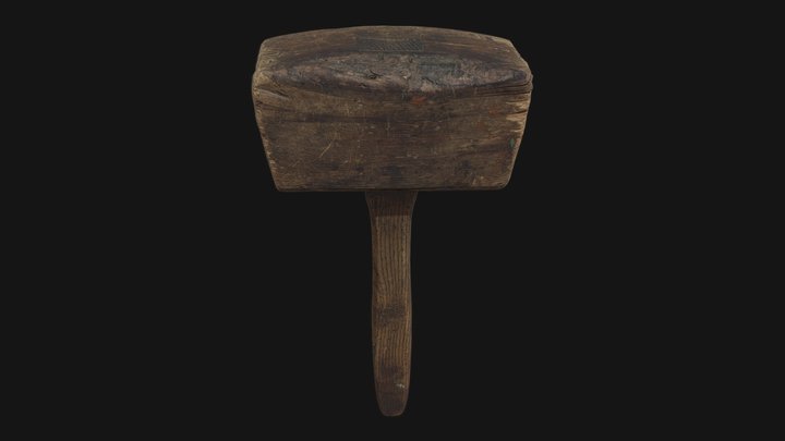 Wooden Hammer Antique Woodworking Tool 3D Model