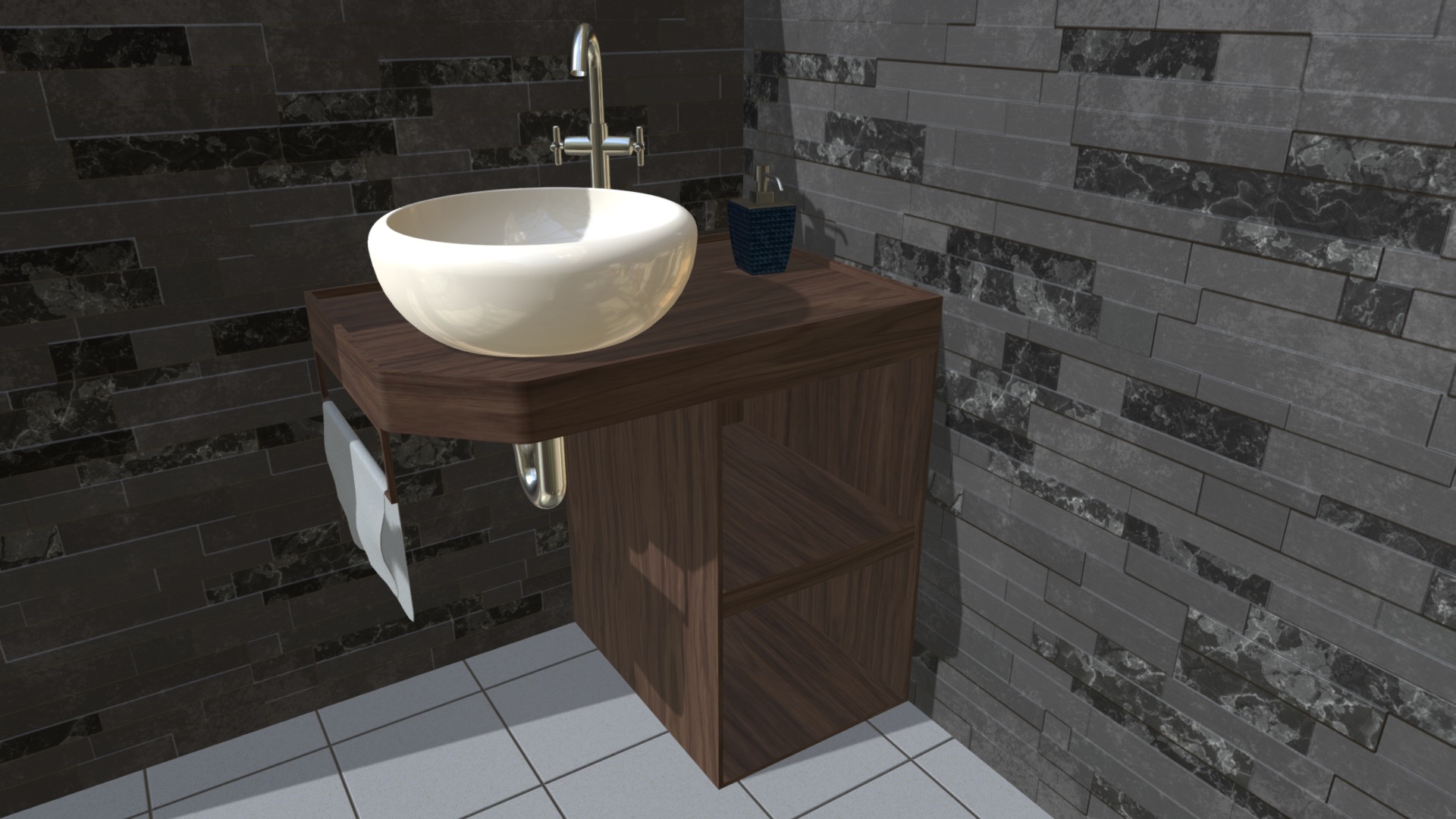 3D model Ethnic Sink Cabinet - This is a 3D model of the Ethnic Sink Cabinet. The 3D model is about a sink in a bathroom.