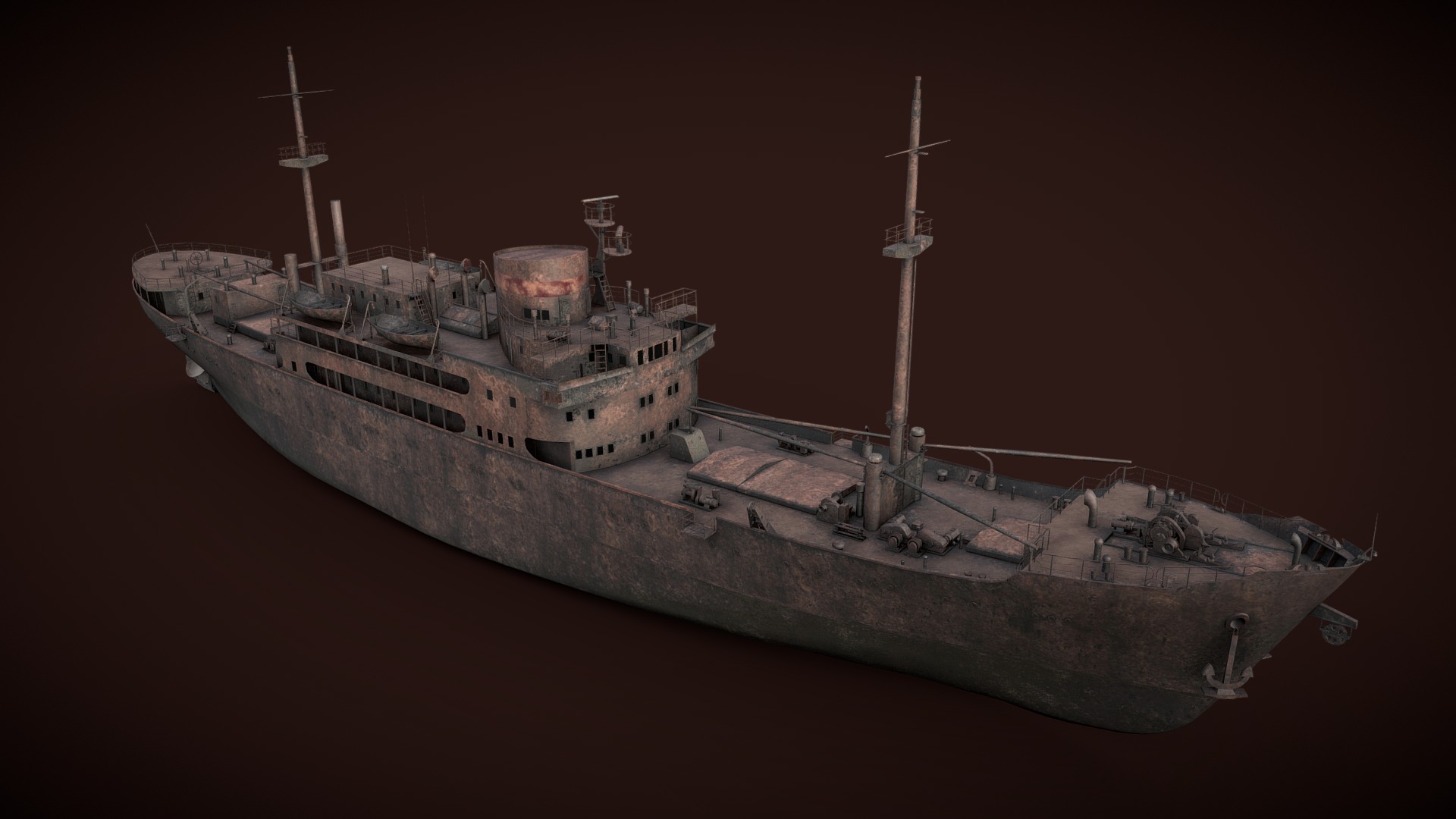 3D model OId rusted abandoned vessel - This is a 3D model of the OId rusted abandoned vessel. The 3D model is about a couple of ships in the water.