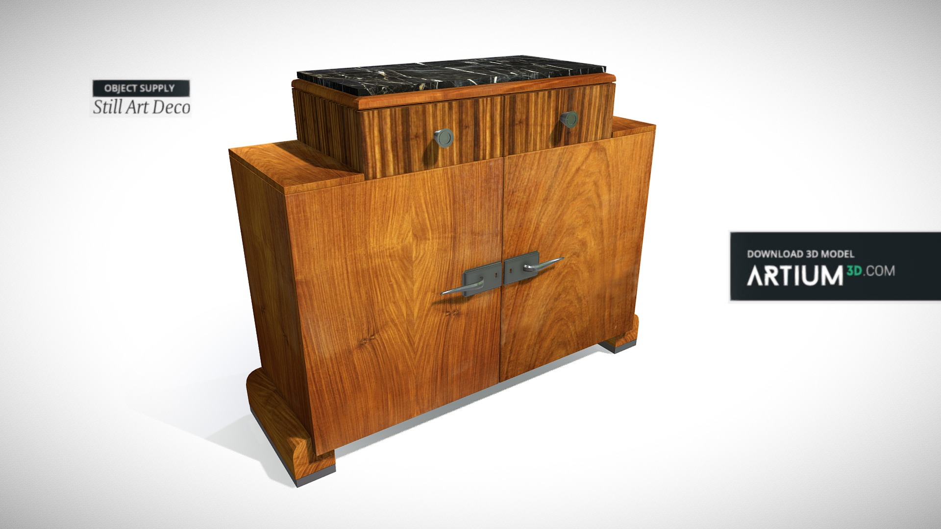 3D model Sideboard – Art Deco 1920 - This is a 3D model of the Sideboard – Art Deco 1920. The 3D model is about a wooden box with a metal handle.