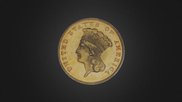 $3 Rare gold Coin 3D Model
