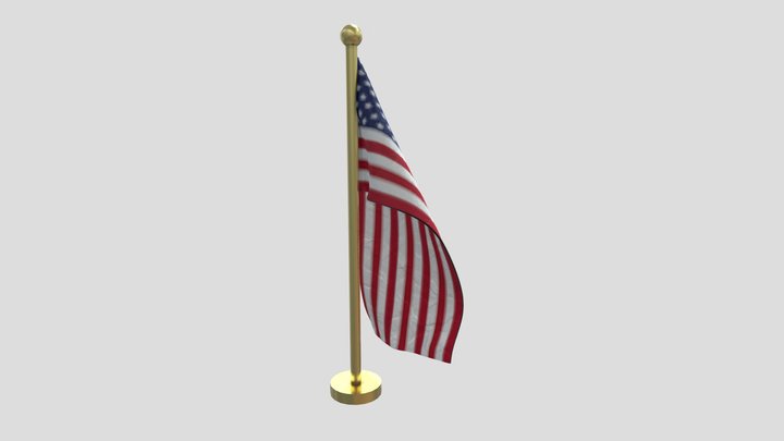 US flag on pole 3D Model